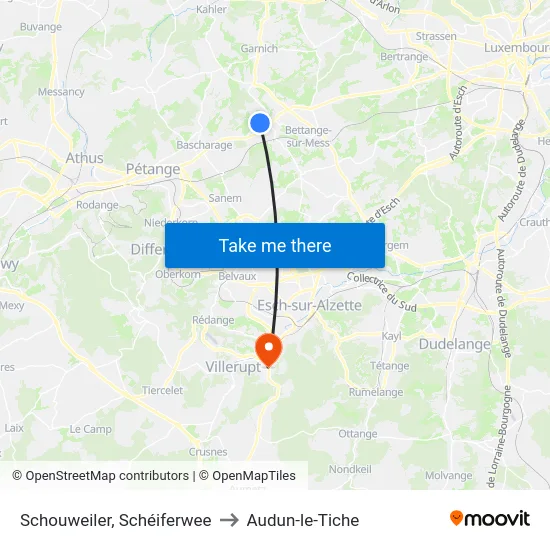 Schouweiler, Schéiferwee to Audun-le-Tiche map