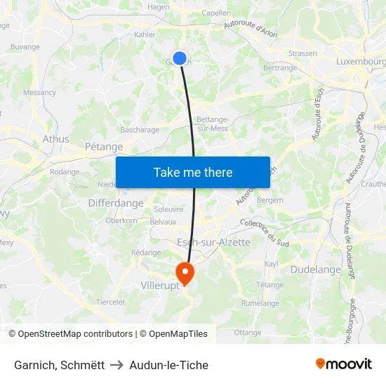 Garnich, Schmëtt to Audun-le-Tiche map
