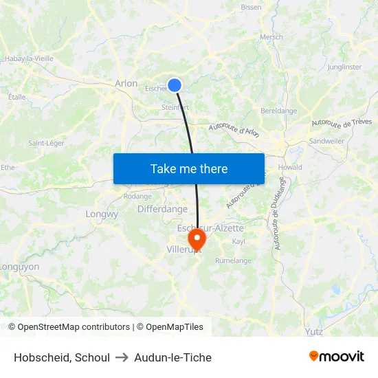 Hobscheid, Schoul to Audun-le-Tiche map