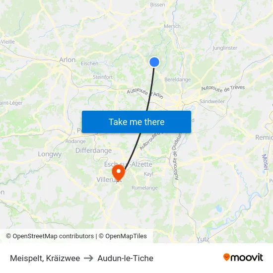 Meispelt, Kräizwee to Audun-le-Tiche map
