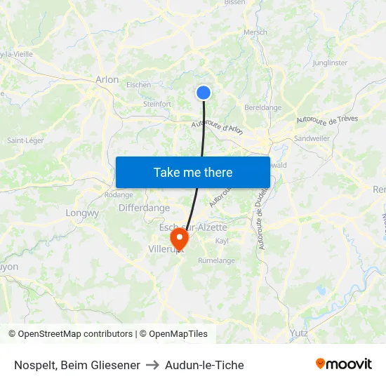 Nospelt, Beim Gliesener to Audun-le-Tiche map