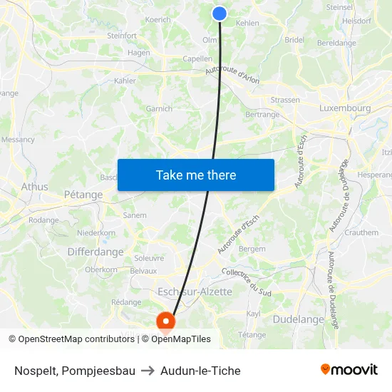 Nospelt, Pompjeesbau to Audun-le-Tiche map