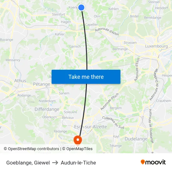 Goeblange, Giewel to Audun-le-Tiche map