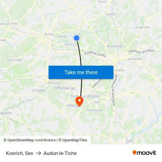 Koerich, Ses to Audun-le-Tiche map