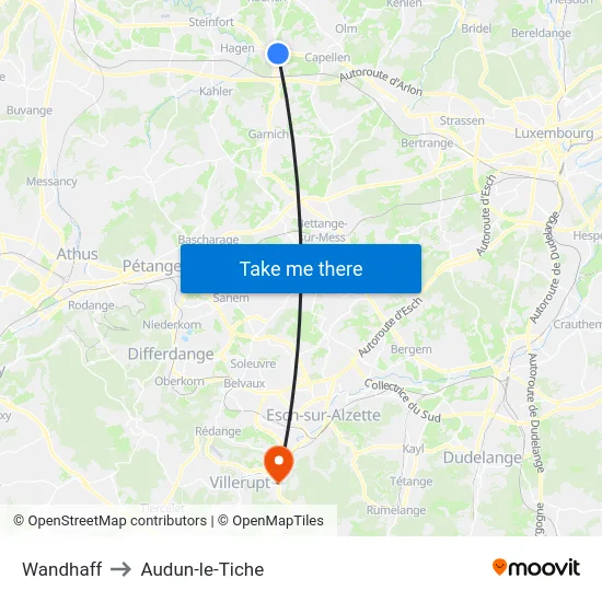 Wandhaff to Audun-le-Tiche map