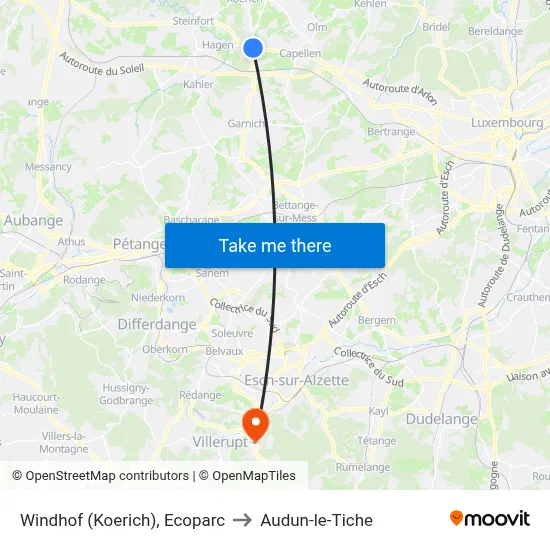 Windhof (Koerich), Ecoparc to Audun-le-Tiche map