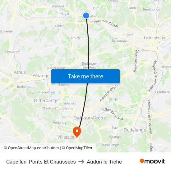 Capellen, Ponts Et Chaussées to Audun-le-Tiche map