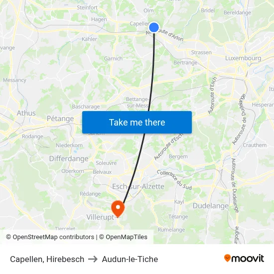 Capellen, Hirebesch to Audun-le-Tiche map