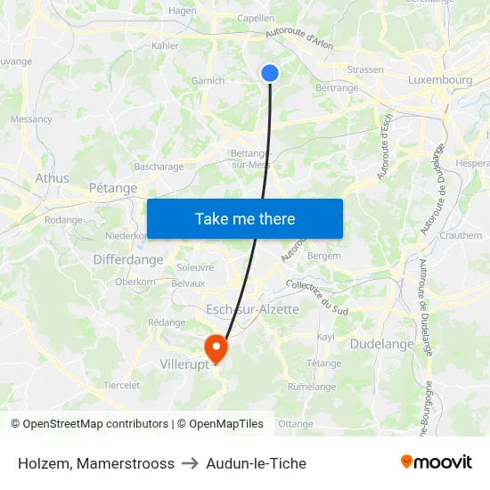 Holzem, Mamerstrooss to Audun-le-Tiche map