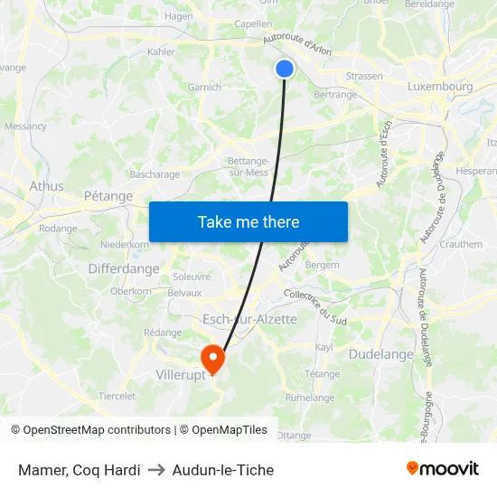 Mamer, Coq Hardi to Audun-le-Tiche map