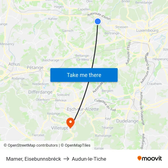 Mamer, Eisebunnsbréck to Audun-le-Tiche map