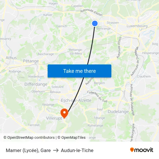 Mamer (Lycée), Gare to Audun-le-Tiche map