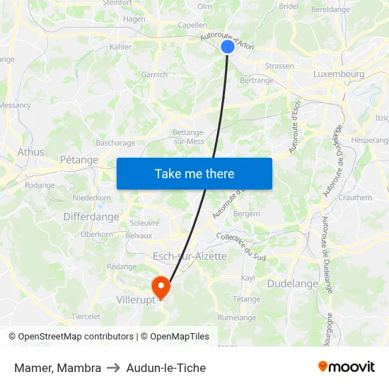 Mamer, Mambra to Audun-le-Tiche map