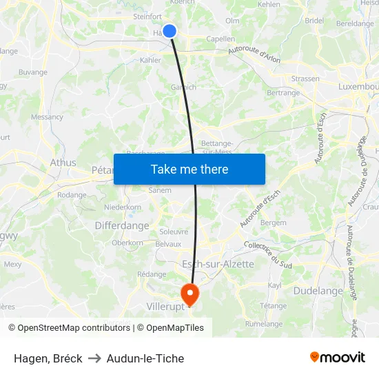 Hagen, Bréck to Audun-le-Tiche map