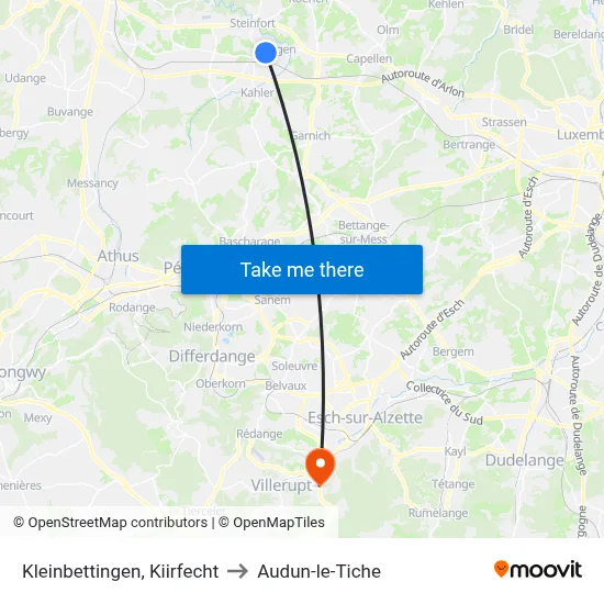 Kleinbettingen, Kiirfecht to Audun-le-Tiche map