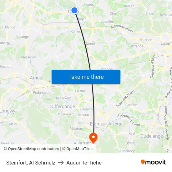 Steinfort, Al Schmelz to Audun-le-Tiche map