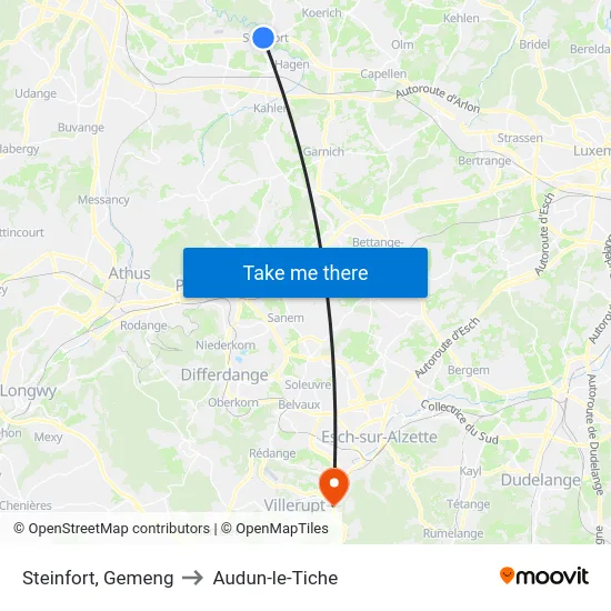 Steinfort, Gemeng to Audun-le-Tiche map