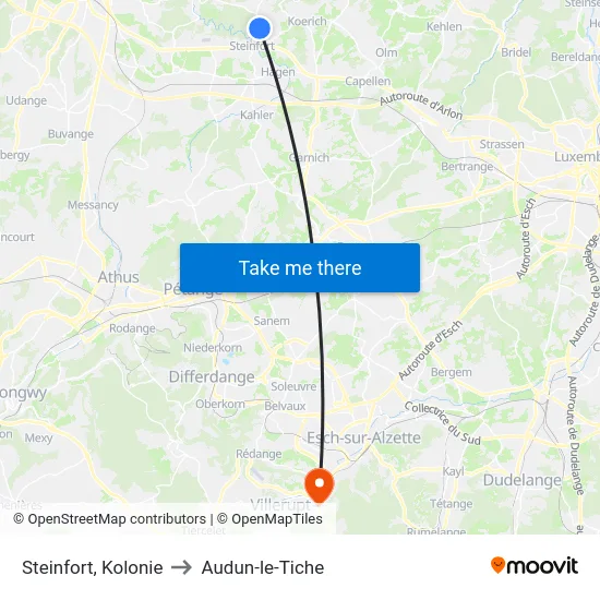 Steinfort, Kolonie to Audun-le-Tiche map