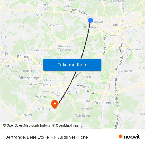 Bertrange, Belle-Etoile to Audun-le-Tiche map