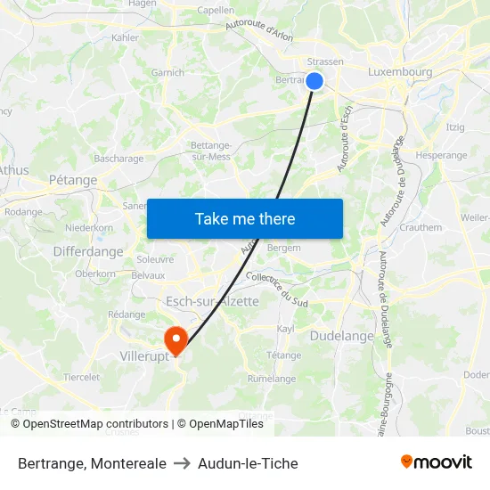 Bertrange, Montereale to Audun-le-Tiche map