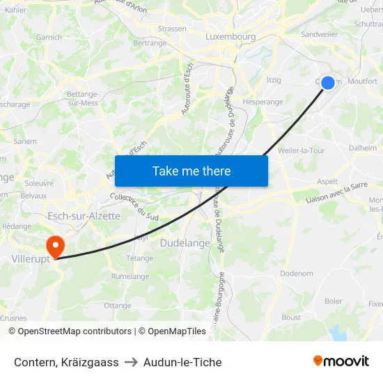 Contern, Kräizgaass to Audun-le-Tiche map