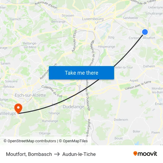 Moutfort, Bombasch to Audun-le-Tiche map