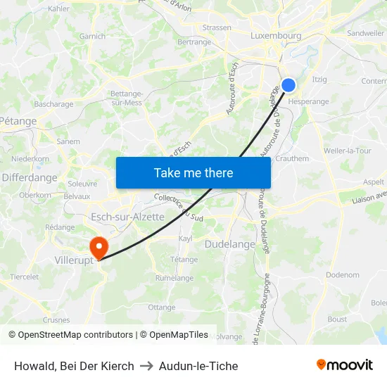 Howald, Bei Der Kierch to Audun-le-Tiche map