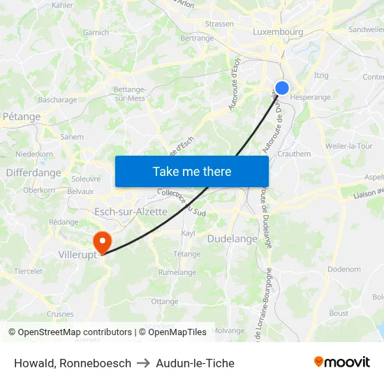 Howald, Ronneboesch to Audun-le-Tiche map