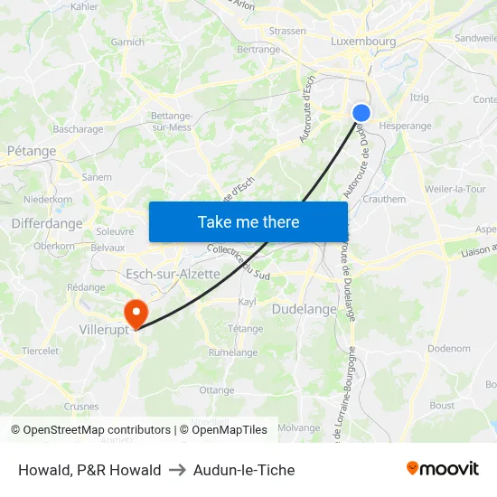 Howald, P&R Howald to Audun-le-Tiche map