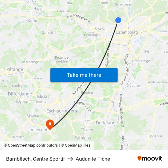 Bambësch, Centre Sportif to Audun-le-Tiche map