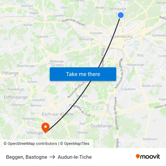 Beggen, Bastogne to Audun-le-Tiche map