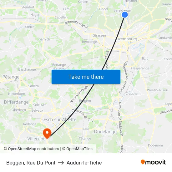 Beggen, Rue Du Pont to Audun-le-Tiche map