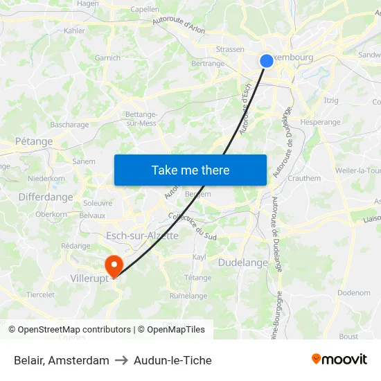 Belair, Amsterdam to Audun-le-Tiche map