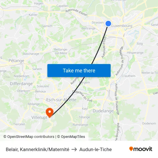 Belair, Kannerklinik/Maternité to Audun-le-Tiche map