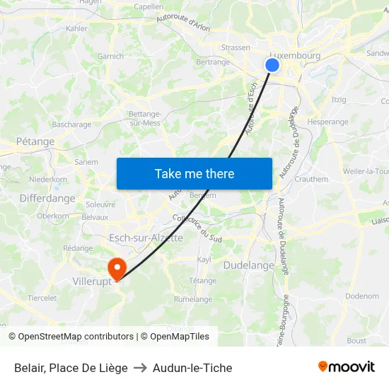 Belair, Place De Liège to Audun-le-Tiche map