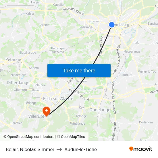 Belair, Nicolas Simmer to Audun-le-Tiche map