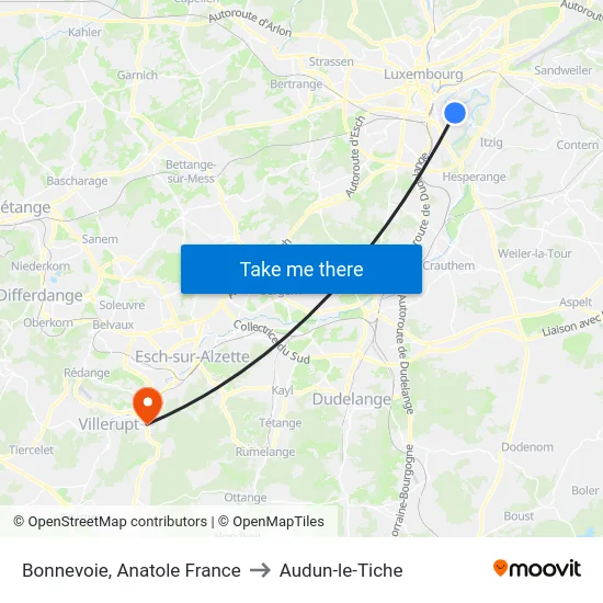 Bonnevoie, Anatole France to Audun-le-Tiche map
