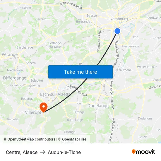 Centre, Alsace to Audun-le-Tiche map