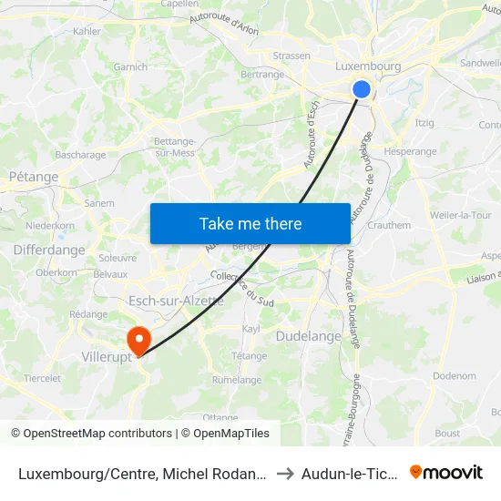 Luxembourg/Centre, Michel Rodange to Audun-le-Tiche map