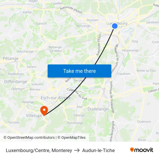 Luxembourg/Centre, Monterey to Audun-le-Tiche map