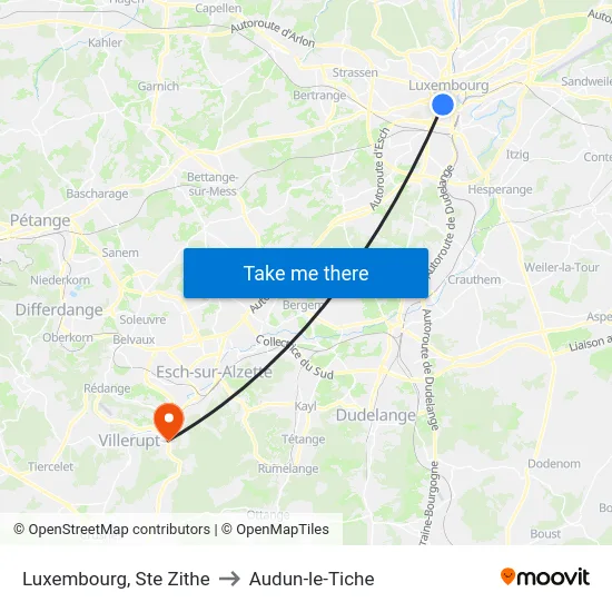 Luxembourg, Ste Zithe to Audun-le-Tiche map