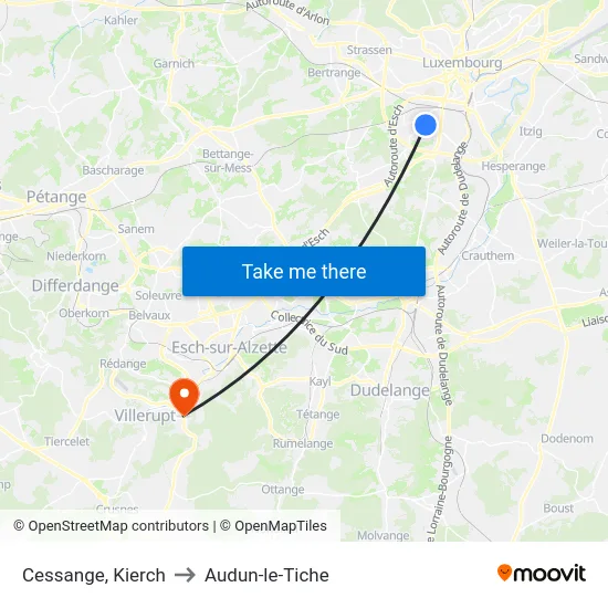 Cessange, Kierch to Audun-le-Tiche map