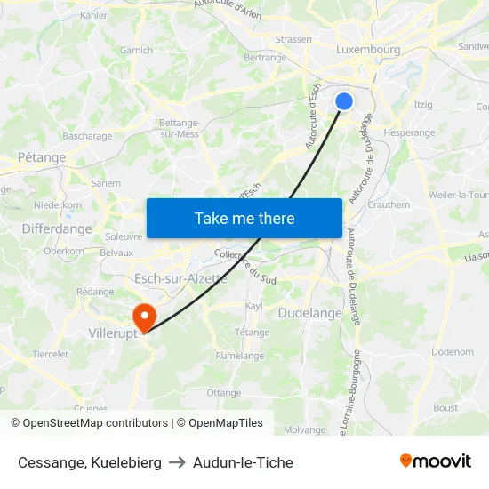 Cessange, Kuelebierg to Audun-le-Tiche map
