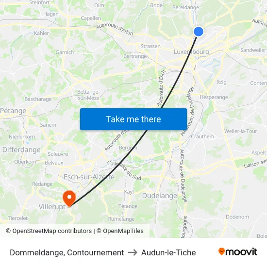 Dommeldange, Contournement to Audun-le-Tiche map