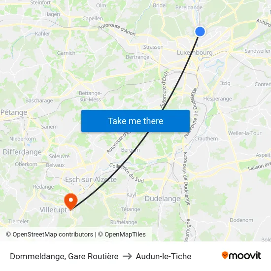 Dommeldange, Gare Routière to Audun-le-Tiche map