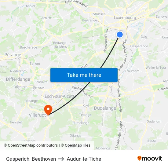 Gasperich, Beethoven to Audun-le-Tiche map