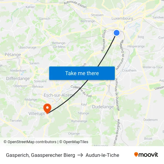 Gasperich, Gaasperecher Bierg to Audun-le-Tiche map