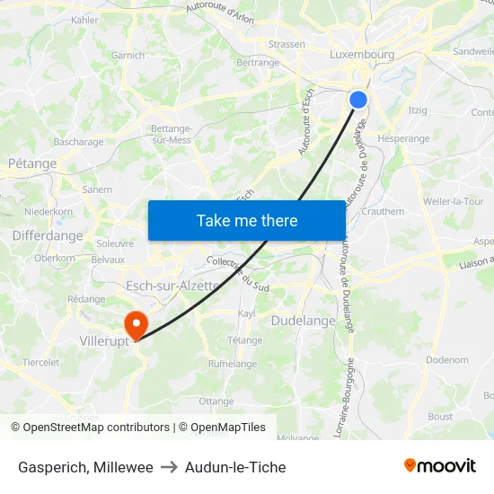 Gasperich, Millewee to Audun-le-Tiche map