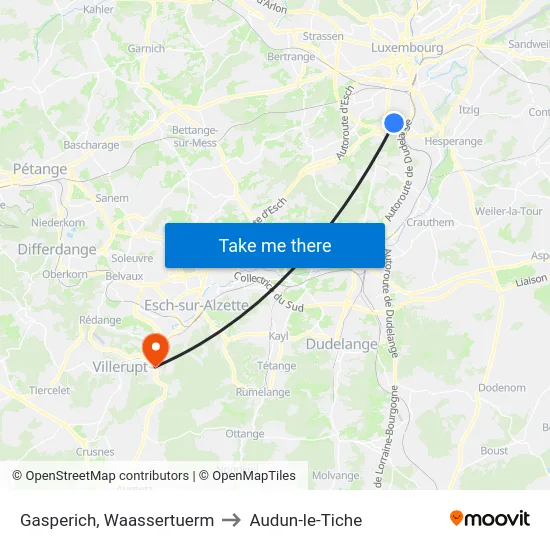 Gasperich, Waassertuerm to Audun-le-Tiche map