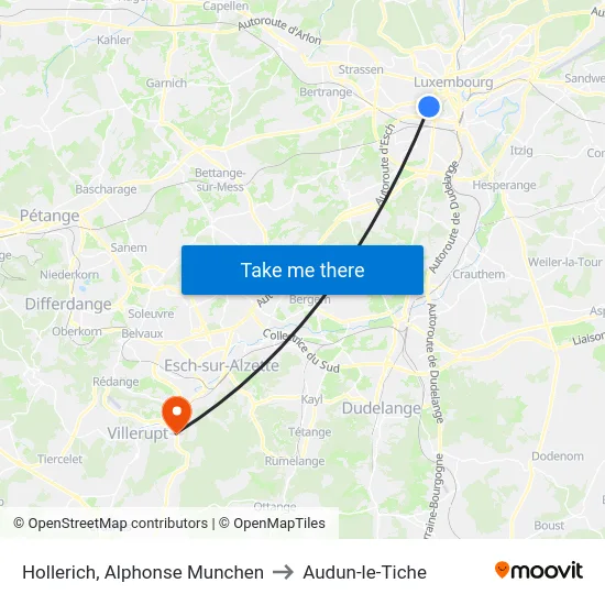 Hollerich, Alphonse Munchen to Audun-le-Tiche map